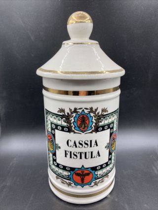 Vintage Ceramic Porcelain Apothecary Jar Cassia Fistula Robin’s Inc Usa