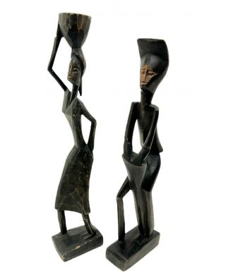 Vintage Authentic Haitian Wooden Hand Carved Sculptures Statues Tribal Art 11 "