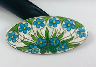 Antique Sterling Silver & Enamel Guilloche Forget Me Not Flowers Pin Brooch