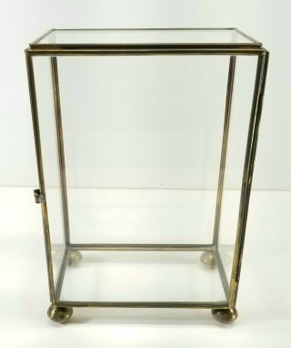 Vintage Small Brass & Glass Footed Display Case W Hinged Front Door 7x5x3 Exc