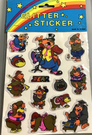 Vintage 1980’s Puffy Glitter Bears Sticker Sheet,  Nip