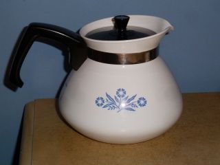 Vtg Pyrex Corning Ware Blue Cornflower 6 Cup Teapot Stovetop Plastic & Metal Lid