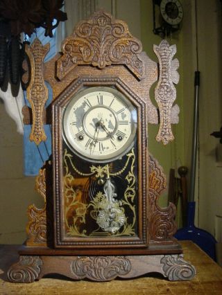 Antique Rare Waterbury 1903 " Conant " Oak Parlor Or Shelf Clock Well