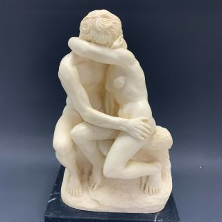 Vintage The Kiss By Rodin Inspired Santini Sculpture Nude Couple Marble Base