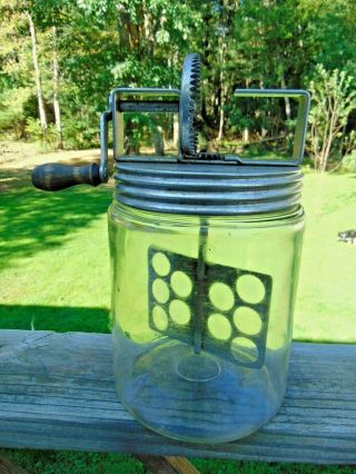Antique/vintage Rare Large Glass Butter Churn The Home Butter Maker Chicago Ill