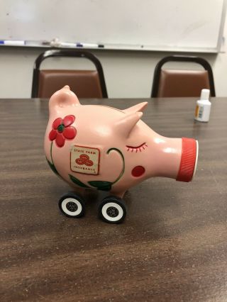 Vintage State Farm Insurance Piggy Bank On Wheels