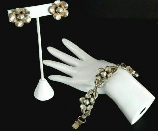 Vintage Antique Bracelet Earrings Solid Sterling Silver Handcrafted Art Deco Set
