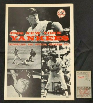 1969 York Yankees Red Sox Baseball Program/score Card Scored W/ticket 121219