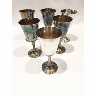 6 Set Vintage Reed & Barton Sterling Silver Plate Silverplate Goblet Cups 1025