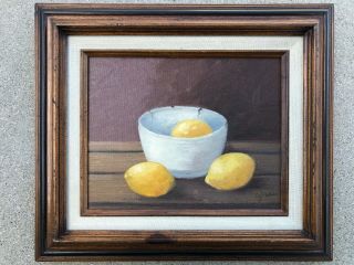 Antique Vintage 8x10 10x8 Lemons In Bowl Still Life Oil Painting Real Wood Frame