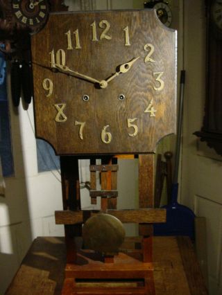 Antique Oak National Clock Co.  Arts & Crafts 8 Day Striking Mission Wall Clock