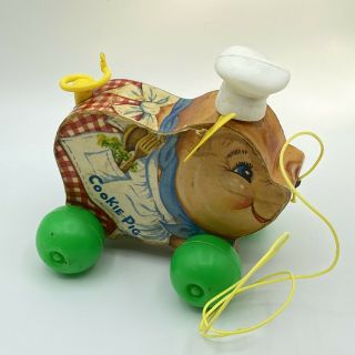 1965 Vintage Fisher - Price Cookie Pig Wooden Pull Toy