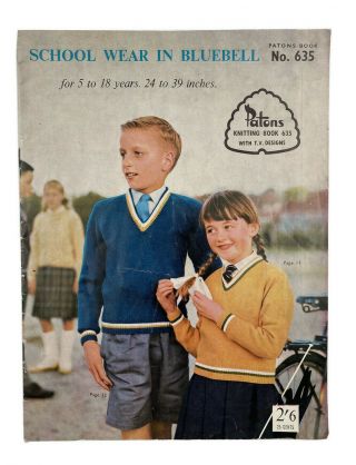 Patons Book 635 School Wear In Bluebell Kids Sweaters Vintage Knit Patterns