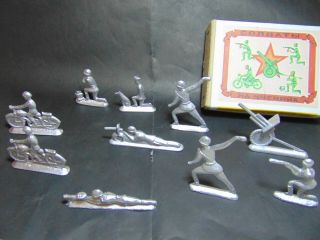 Soviet Russian Vintage Tin Toy Set Of 10 Soldiers On Drill Metal Ussr