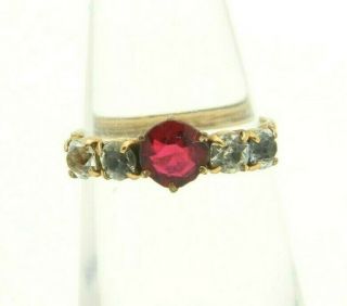 Antique Victorian 10k Yellow Gold Red Clear Rhinestone Ring Size 4.  5