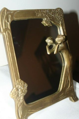 Art Nouveau Brass Mirror " Lady By The Lake "