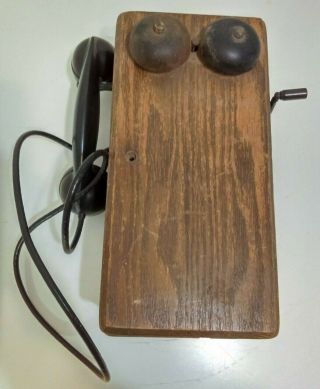 Antique Western Electric Hand Crank Oak Wood Wall Phone Telephone