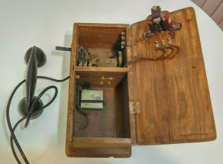 Antique Western Electric Hand Crank Oak Wood Wall Phone Telephone 2