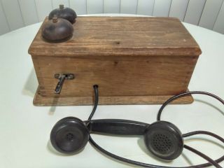 Antique Western Electric Hand Crank Oak Wood Wall Phone Telephone 3