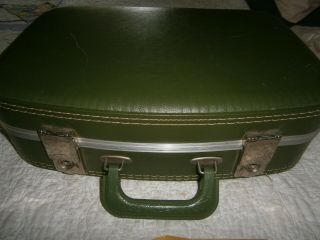 Vintage Hard Green Vinyl Small Overnight Cosmetic Carry - On Suitcase 16 " X12 " X4 "