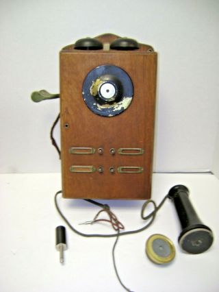 Vintage Antique The Conn Tel & Elec Co Wood Wall Telephone Phone - Meriden,  Conn