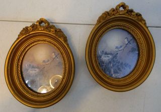Pair Vtg 1980 Homco Bird With Nest Pictures With Gold Plastic Frames