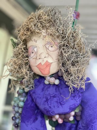 Primitive Country Folk Art Halloween Old Witch Woman Plush Wine Ooak Doll 24”