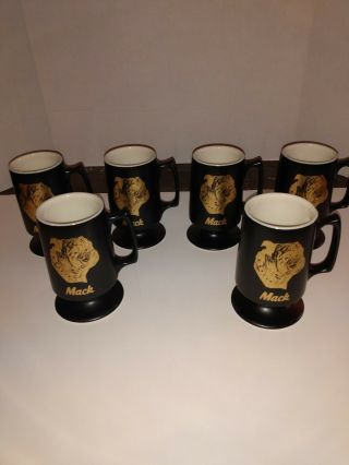 Set 6 Buntingware Mack Truck Bull Dog Ceramic Coffee Cup Mug Vintage Advertising