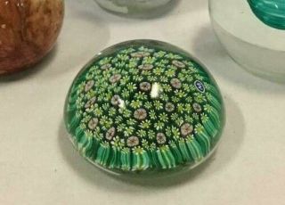 1950s Murano Art Glass Millefiori Paperweight Multi - Color Flowers