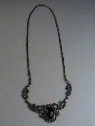 Antique Art Deco Necklace Sterling Marcasite W Black Onyx Stunning L@@k