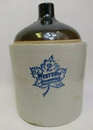 Western Stoneware Company Maple Leaf 2 Gallon Jug,  Antique,  Rare.  Monmouth Ill