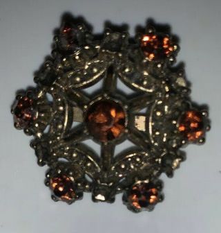 Vintage Brown Amber Colored Rhinestones 1” Brooch Lapel Pin Unsigned