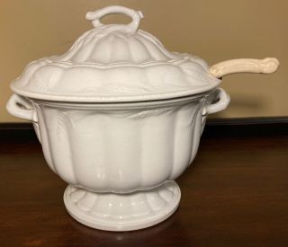 Antique Elsmore & Forster White Ironstone Large Soup Tureen Wheat Pattern