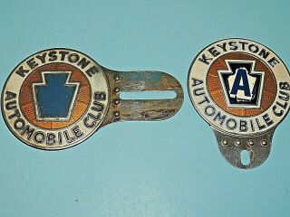 (2) Vintage Keystone Automobile Club Enamel License Plate Toppers,  Motorcycle