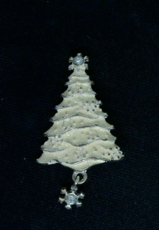 Vintage Signed Christopher Radko Christmas Tree Brooch Pin Snowflake Dangle