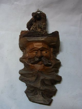 Vintage German Black Forest Carved Wood Wall Ornament Man I