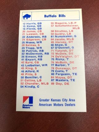 1969 Buffalo Bills AFL Football Roster Schedule OJ Simpson AMC KC Dealers 2