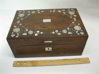 Inlaid Mop Mother Of Pearl Lap Desk Victorian Writing Wooden Box Vtg Old Antique