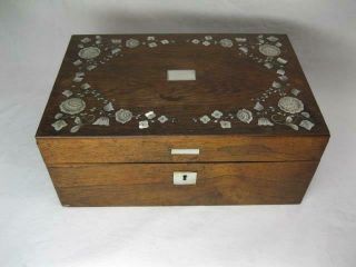 Inlaid MOP Mother of Pearl Lap Desk Victorian Writing Wooden Box Vtg Old Antique 2