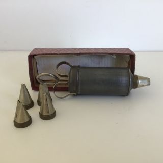 Vintage Metal Piping Gun With Five Piping Nozzle 