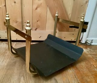 Vtg Modern Mid Century Fireplace Log Holder Rack Brass Gold Tone Holder Tool