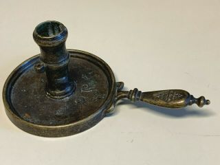 Vtg Brass Bronze Chamber Stick Candlestick Holder Embossed