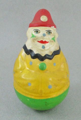 Antique Paper Mache Clown Toy Roly Poly