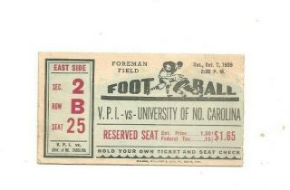 1939 Ticket Stub University Of North Carolina Vs.  Virginia Tech Fb