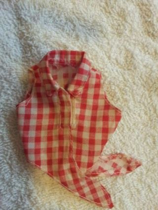 Vintage Fashion Doll Red And White Gingham Short Sleeved Tie Top