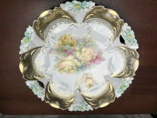 Antique R.  S.  Prussia Lily Mold 10 " Handled Cake Plate
