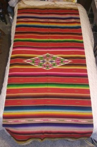 Old Vintage Antique Mexican Blanket Satillo Serape 36 1/2 " X 78 " Fringe Rat Rod