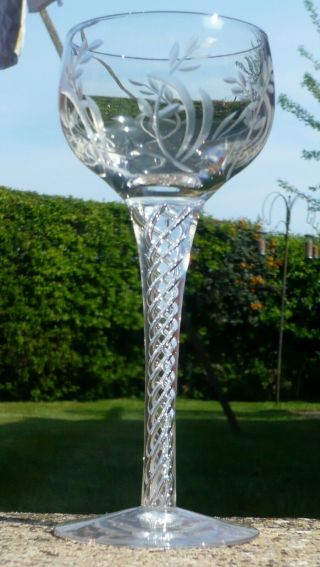 Vintage Stuart Crystal Etched Wine Glass With Twisted Stem