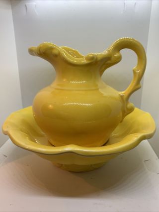 Vintage Mccoy Yellow Pitcher And Wash Bowl Set