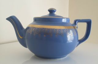 Vintage Hall China Blue And Gold Scroll Art Deco Teapot 4 Cup Made In Usa